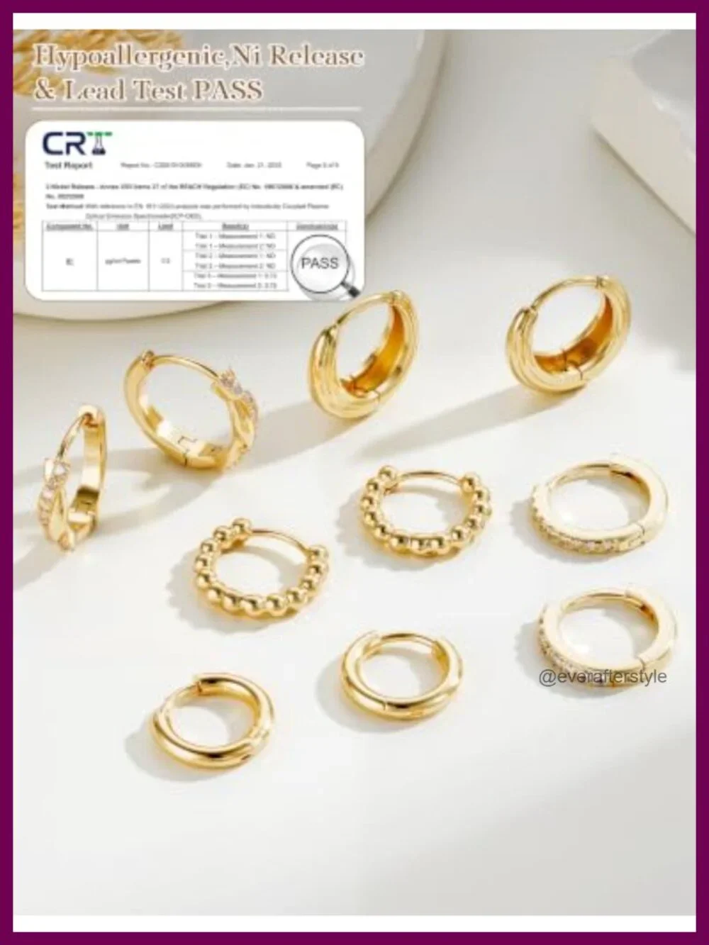 14K Gold Plated Stainless Steel Small Huggie Hoop Earrings Set with CZ